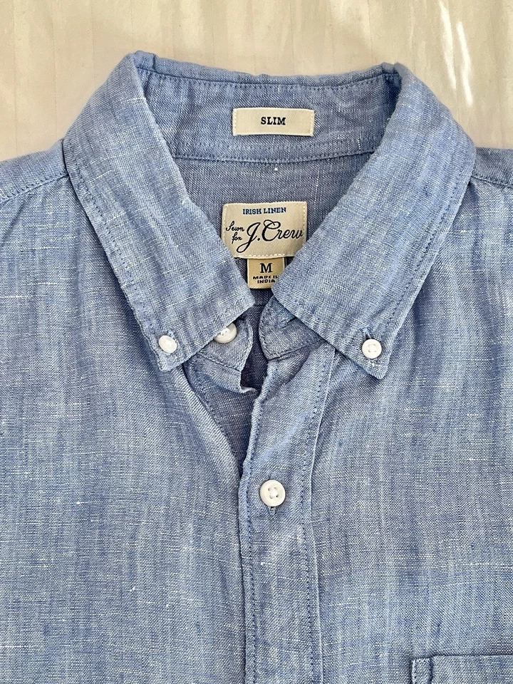 J. Camisa Crew Baird McNutt de linho com botões slim fit média azul Amalfi - Imagem 3 de 4