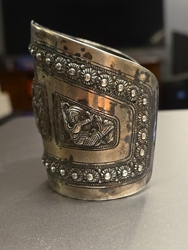 Antik/Vintage große Repousse Buddha Sterling Manschette Armband 2,25" 58+gm - Bild 4 von 8