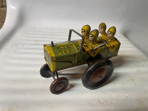 CIRCA 1940s METAL TOY: Marx Jumpin Jeep, Tin Litho Wind Up Toy, Army-Soldiers - Picture 1 of 7