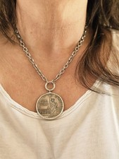 Vintage Liberty Coin Necklace, Rustic Silver Medallion, Antique Style