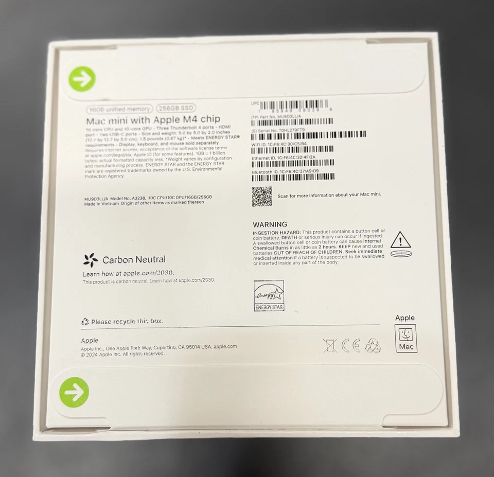 New 2024 Apple Mac mini M4 Chip 16GB RAM 256GB SSD Silver MU9D3LL/A - Image 2 of 2