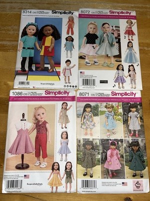 Lot Of 4 Simplicity 18 Inch Doll Patterns 8314 8072 1086 8071 Uncut