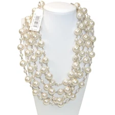 Cezanne Faux Pearl Statement Silver Tone Multi Strand Bridal Necklace NWT