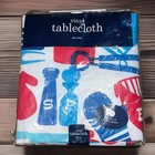 Flower Power Tablecloth Mod Teal Sky Blue Teal Green White Floral 60” Round NIP