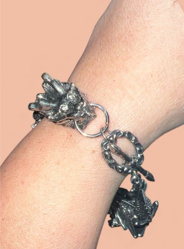 Pulsera de palanca de garra de dragón chino de metal vintage detallada texturizada - Imagen 3 de 3