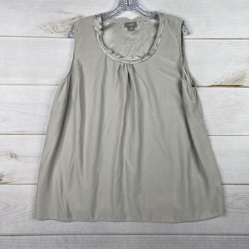 J. Jill Womens Top Sz 2X Gray 100% Silk Pleated Shell Tank Flowy Career Ruffle