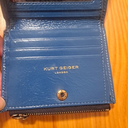 Kurt Geiger London Wallet Teal Quilted Leather Bi-fold Coin Zip Folded Card Slit - Picture 6 of 10