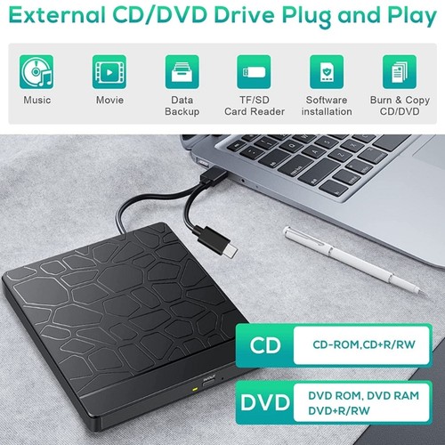 Slimly Disc Drive BurnerS Writer USB C Optical Drive For PC With USB Port - Afbeelding 7 van 8