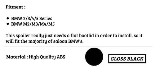 BMW M2 M3 M4 E90 F80 F82 GTS Style Glanz Schwarz Heck Kofferraum Spoiler Flügel Body Kit - Bild 3 von 10