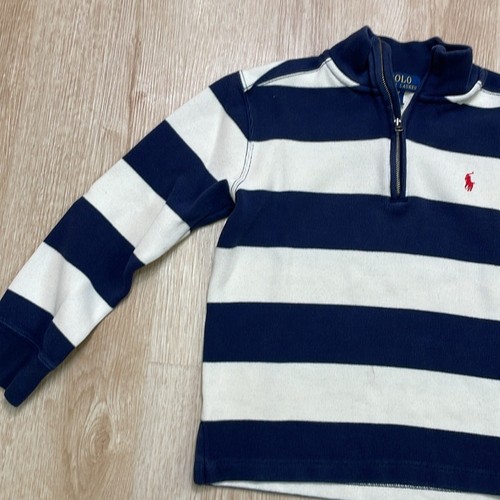 Polo Ralph Lauren Rugby Striped Navy White 1/4 Zip Pullover Boy’s Small 8 Top - Picture 5 of 9