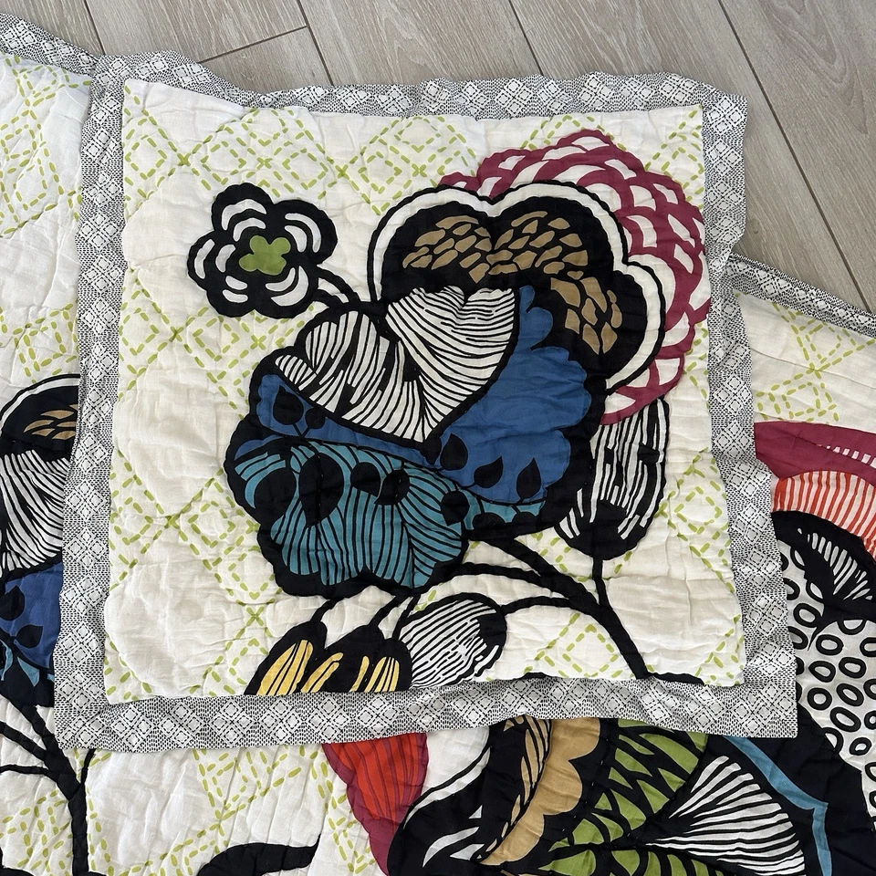 Anthropologie Floral Laelia Twin Size Quilt + Euro Sham Abstract Colorful - Image 3 of 4