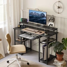 Computer Desk with Keyboard Tray, 47 Inch Office Desk with Monitor Stand and ...