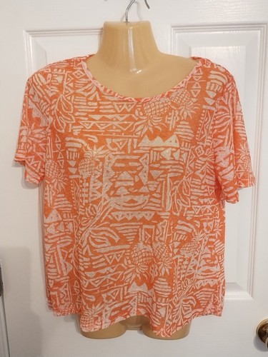 Top donna Livrekina arancione e bianco semi trasparente manica corta - taglia media - Foto 1 di 3