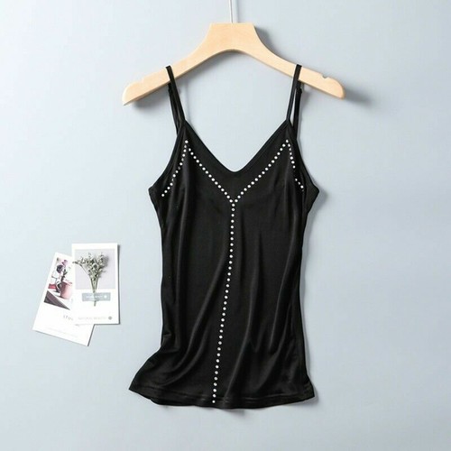 Lady Silk Knitted Camisole Tank Top Shirts Strap Spaghetti Vest Stretch Soft Tee - Picture 15 of 16