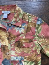 Coldwater Creek Jacket Floral Palm Wooden Buttons 3/4 Sleeve Petite Small PS C8