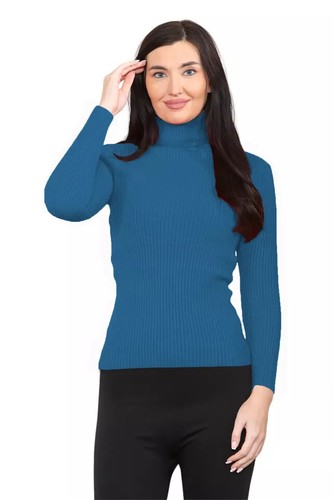 LADIES RIBBED KNITTED POLO NECK LONG SLEEVE TOP - Picture 5 of 10