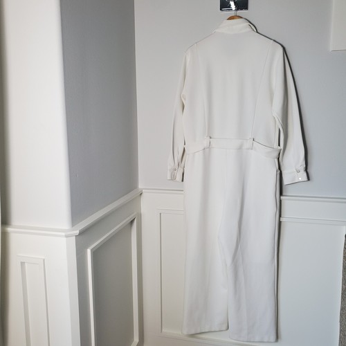 Le Voy's White Jumpsuit L Disco Party Vtg 1970s One Piece Belted Full Zip - Picture 8 of 19