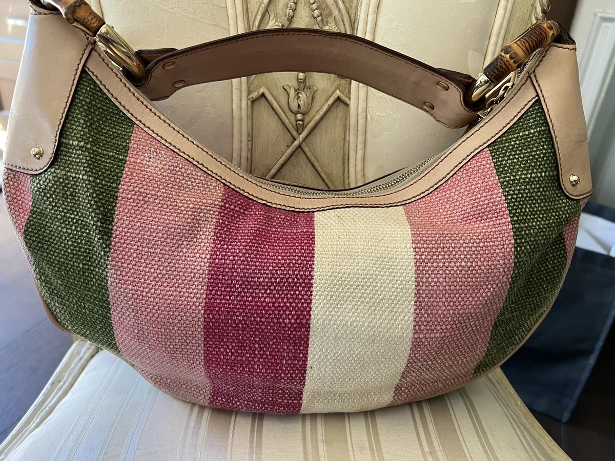 gucci hobo shoulder bag striped horsbit bamboo vintage bag