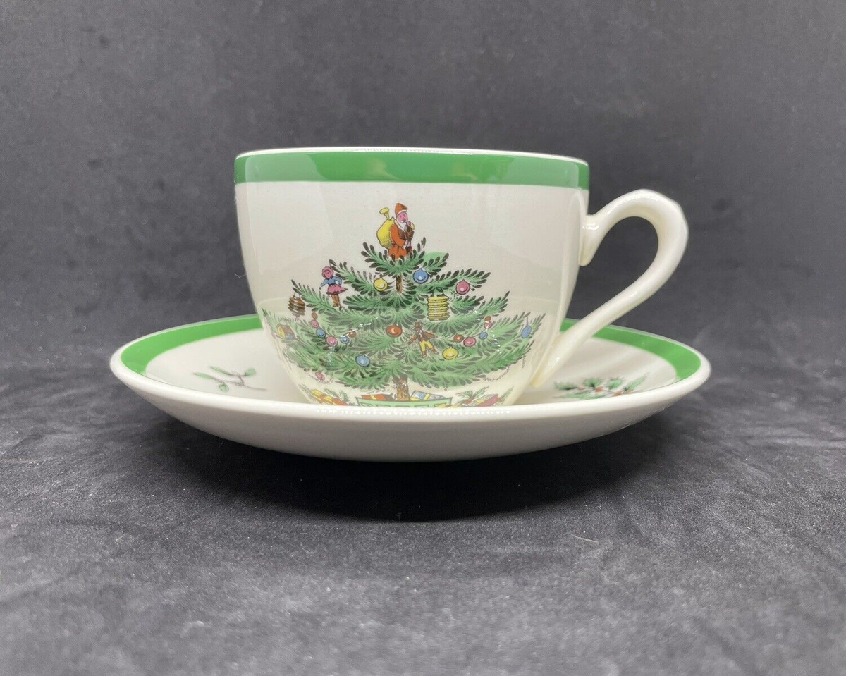 Pair of Vintage Spode Christmas Tree Cup & Saucer Sets, S3324