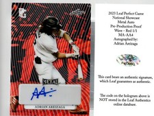 2023 Leaf Perfect Game Metal Auto Proof Wave Red #MA-AA4 Adrian Areizaga 1/1