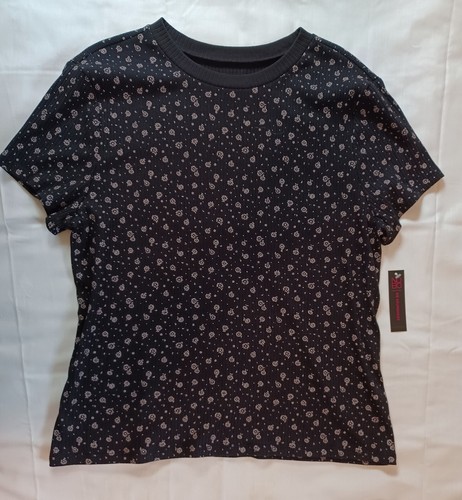No Boundaries Top Bluse XXXL 3XL schwarz mit Blumenmuster Pullover Kurzarm
