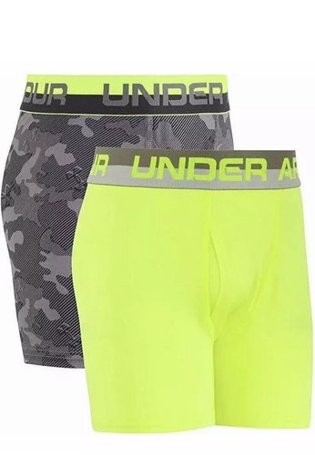 Under Armour Kids Neon Green Grey 2 Pack UA Camo Boys Boxer Briefs Size Youth L - Picture 6 of 6