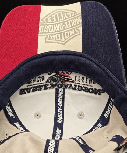 Vintage Harley Davidson Hat Cap Strapback Beige Red Spell Out Biker Motorcycle - Picture 17 of 17