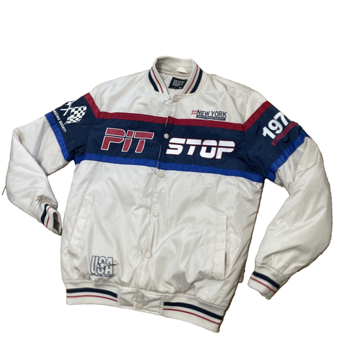 SEVEN SOULS NY Giacca da Corsa Uomo M Pitstop 1972 Retro Foderata Snap Bomber Varsity - Foto 3 di 20