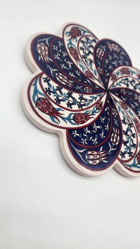 Plato caliente de cocina de cerámica hecho a mano turco Trivet azul rojo floral 7" Boho leer - Imagen 4 de 9