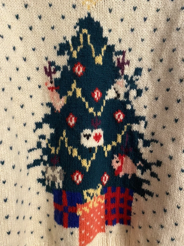 Suéter vintage 1989 Eddie Bauer árbol de Navidad 100 % lana para mujer talla M Foto 2 de 4