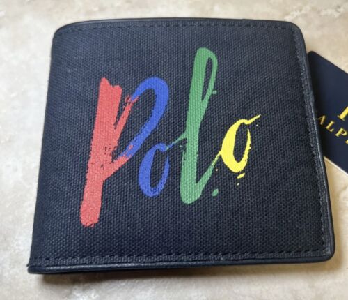 Polo Ralph Lauren Canvas Wallet Double Billfold Mens Navy Blue Woven NEW - Picture 3 of 12