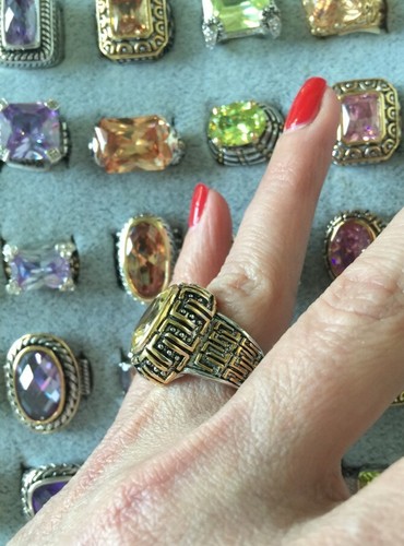 NEW "designer inspired" Yellow Citrine CZ Ring w. Amazing 2 Tone Detail Size 6 - Picture 4 of 8
