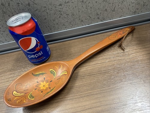 Vintage Hand Painted Folk Art Norwegian Rosemaling 15" Wood Spoon Signed - Picture 2 of 9