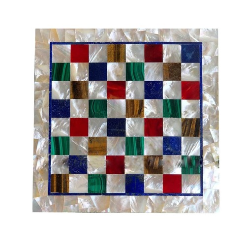 White Marble Top Chess Set Board Mop Gemstone Inlay Mosaic Arts Best Gifts Decor - Picture 2 of 5