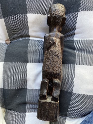 11 1/4” African Statue Ebony Carved Iron Wood Figure Tanzania Fig Women W/ Baby - Picture 7 of 12