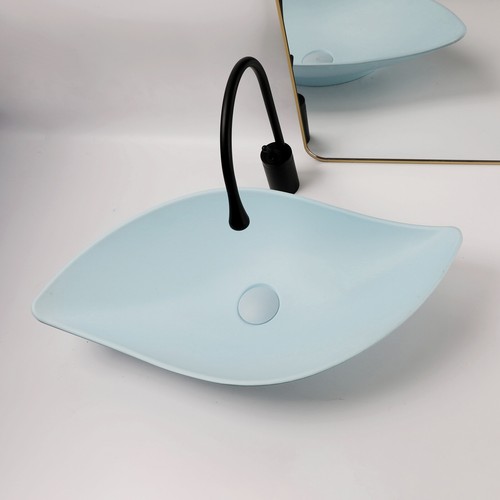 Bathroom Vessel Sink Blue/Black Unique Shaped Washing Basin Mixer Tap Set Drain - Picture 47 of 49