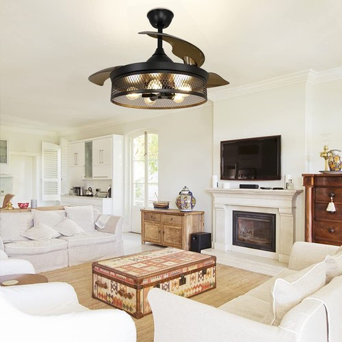Depuley Industrial Ceiling Fan with Lights 42" Black Ceiling Fan with Remote - Picture 8 of 9