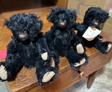 Terry Hayes Mohair Teddy Bear Black Fuzzy Pendleton Fully Jointed Handmade 9"