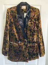 Free People Nicolette Floral Velvet Blazer Oversized Boyfriend Jacket Xs Nwt