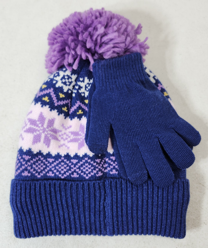 Wonder Nation Girls Pom Pom Winter Beanie Hat/Gloves Set NEW - Picture 3 of 6