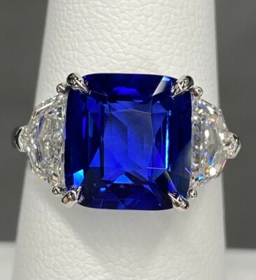 7.00 Ct Certified Asscher Shape Blue Natural Diamond Ring VVS1 White Gold Finish