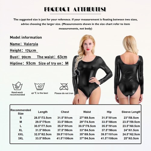 Damen Glänzend Metallic PVC Leder Gymnastik Body Ballett Tanz Trikot - Bild 41 von 108