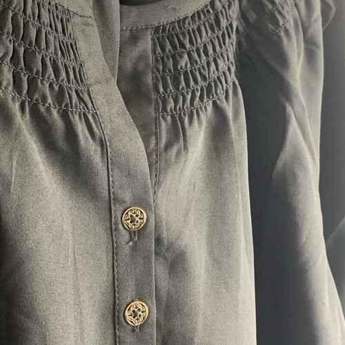 C. Wonder Womens Blouse Black 3/4 Sleeve Buttons Smocked Notch Neck Top 12 New - Picture 4 of 7