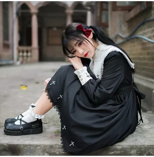 Harajuku Lolita Cross Embroidery Dress Size S brand new - Picture 4 of 5
