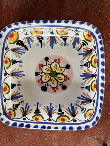 2 Ceramical PUENTE SPAIN Square Dip Bowl Hand Painted Majolica Numbered 4.75 - Picture 3 of 8