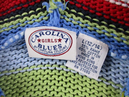 Carolina Colours Sweater Girls Large 12-14 Blue Colorful Striped Hoodie Chunky - Picture 4 of 8