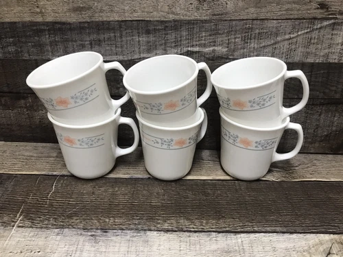 Vintage Corning Ware Corelle Apricot Grove Floral Design Coffee Cup Mug Set of 6