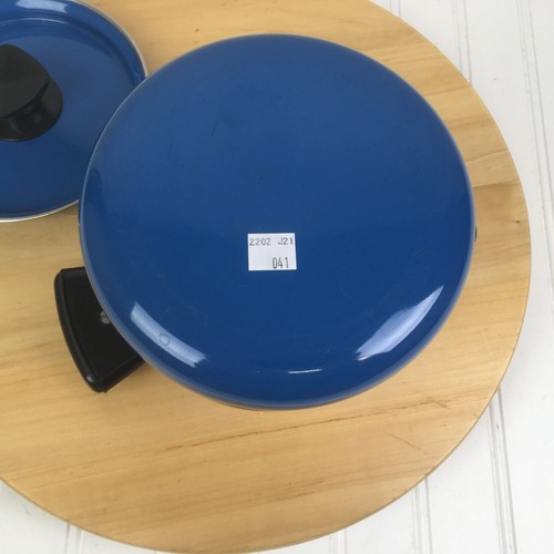 IMPERFECT READ Vintage Unbranded Blue Enamel Pot with Lid Atomic Diamond Pattern - Picture 7 of 10