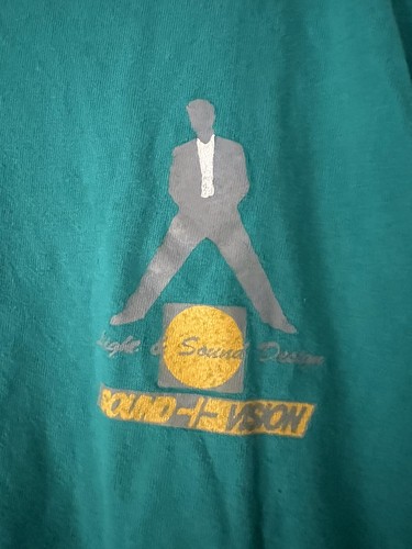 *1990 DAVID BOWIE* vtg concert T-shirt XL Light & Sound Design Vision Crew TEAL - Picture 2 of 5