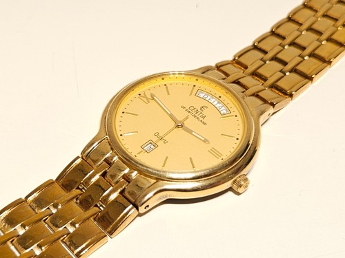 RELOJ DE CUARZO VINTAGE DE LUJO CHAPADO EN ORO PARA HOMBRE DÍA-FECHA "CENTIA DE SUIZA" - Imagen 13 de 15